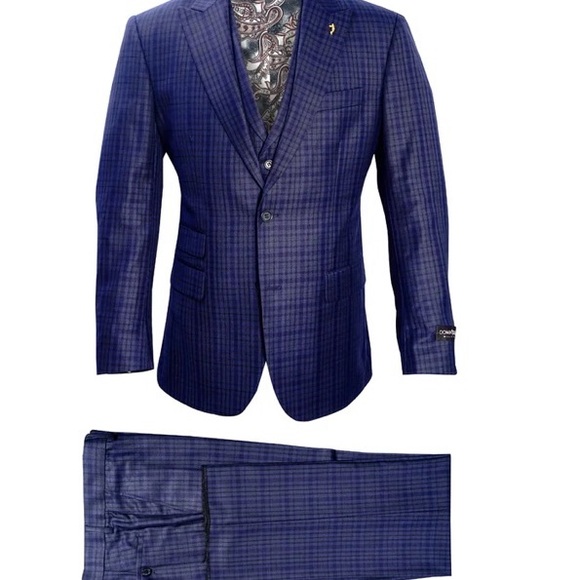 Men's Blue Checkered Suit